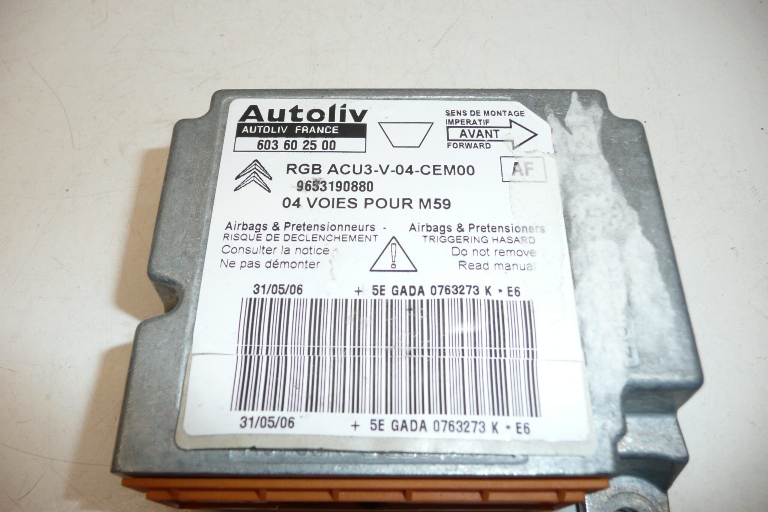 Airbag enhed Citroën Berlingo II 9653190880