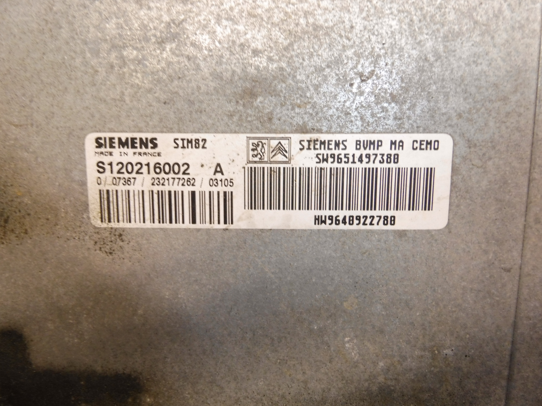 ECU sensodrive Citroën Peugeot 9640922780 S120216002 A 2529J9